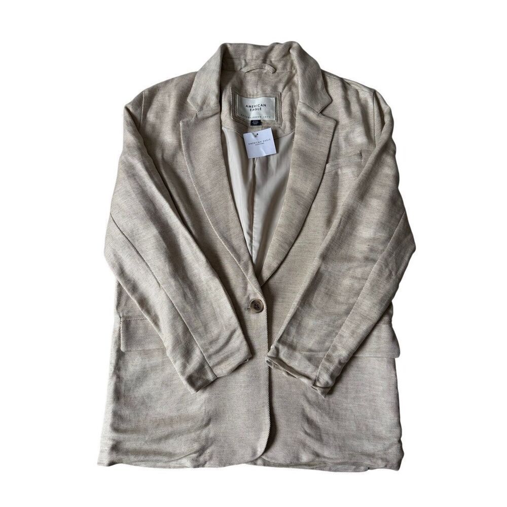 American Eagle AEO Blazer Jacket NEW Oversized Linen Blend Preppy Cream Medium